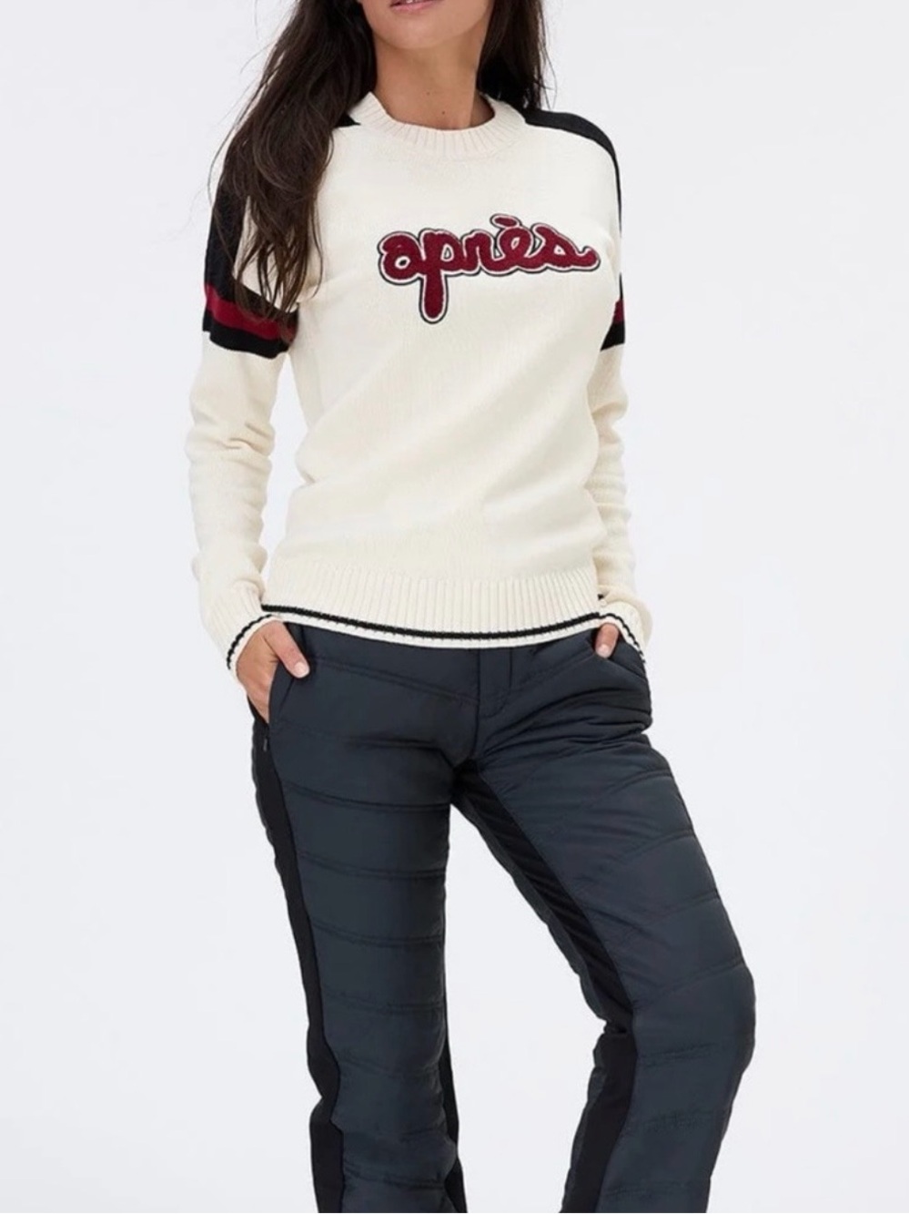 Alp N Rock Cream Crewneck Sweater with Black & Burgundy Script